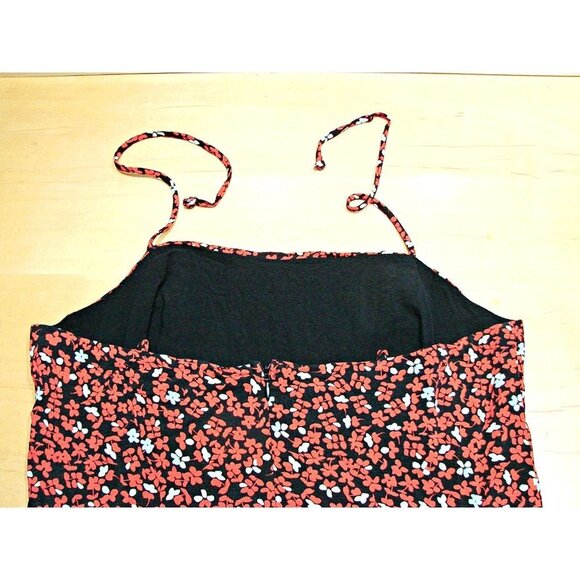 Lush Womens Black Red Floral Lined Square Neck One Piece Romper Size Medium Flaw - Picture 2 of 12
